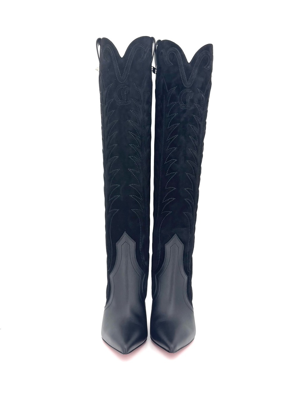 Christian Louboutin Santia Botta Black Western Knee High Pull On Boots 37 - Picture 4 of 11